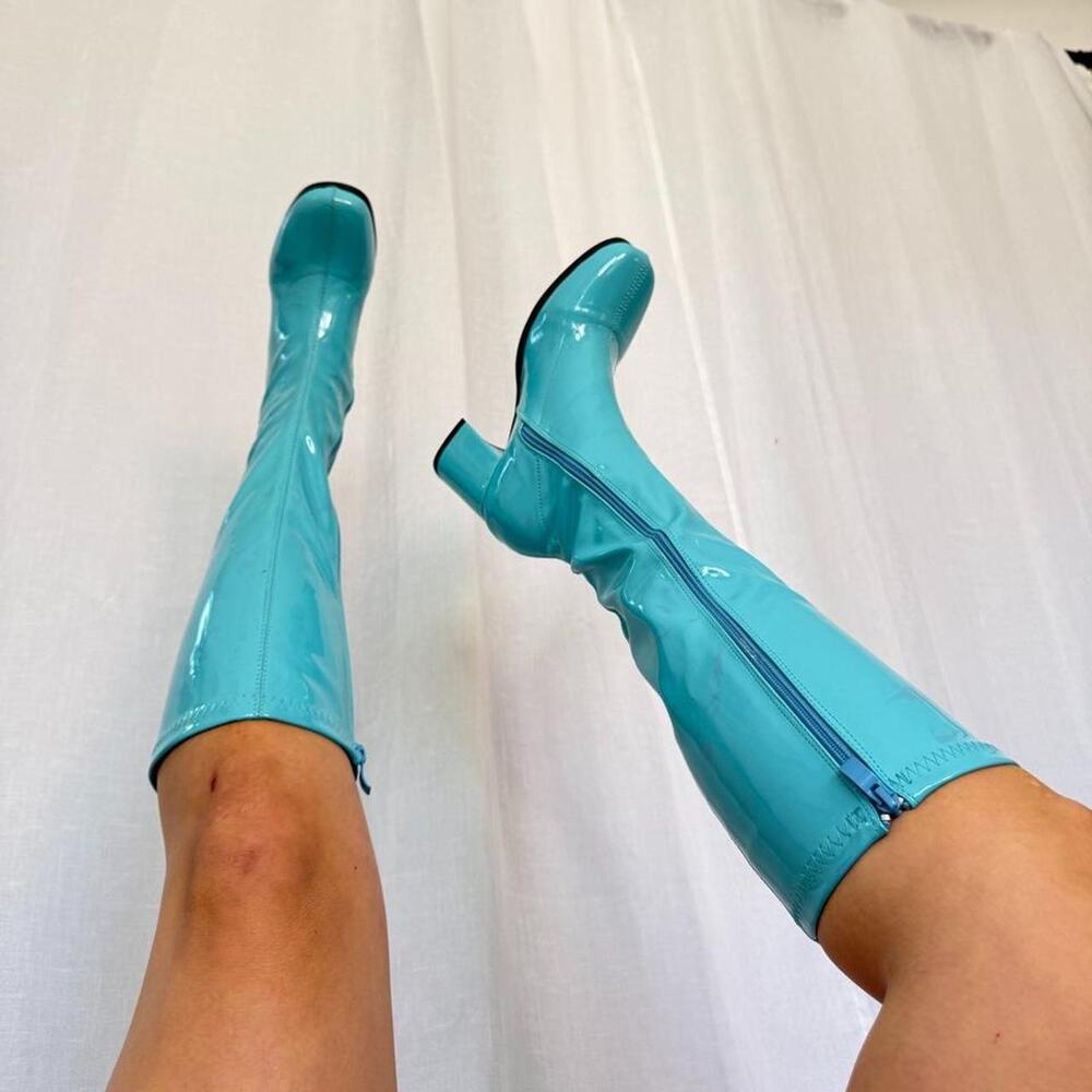 ✦ glossy aqua patent go-go boots ✦ - Picture 4 of 6